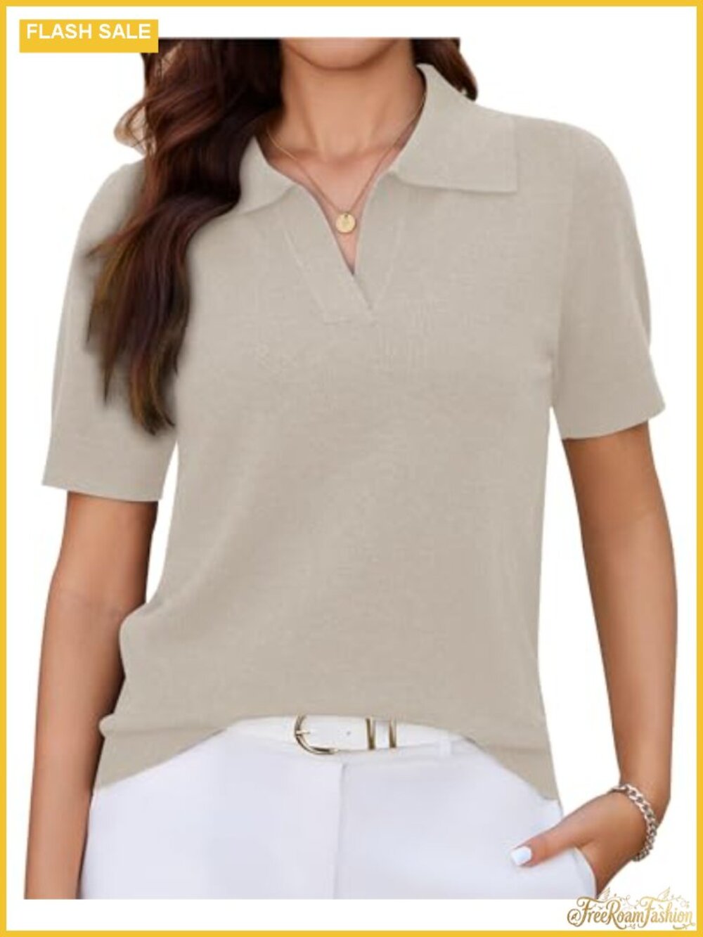 Womens Short Sleeve Polo Sweater V Neck Collared Knit Business Office Work Golf